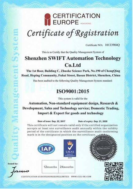 Cina Shenzhen Swift Automation Technology Co., Ltd. Sertifikasi